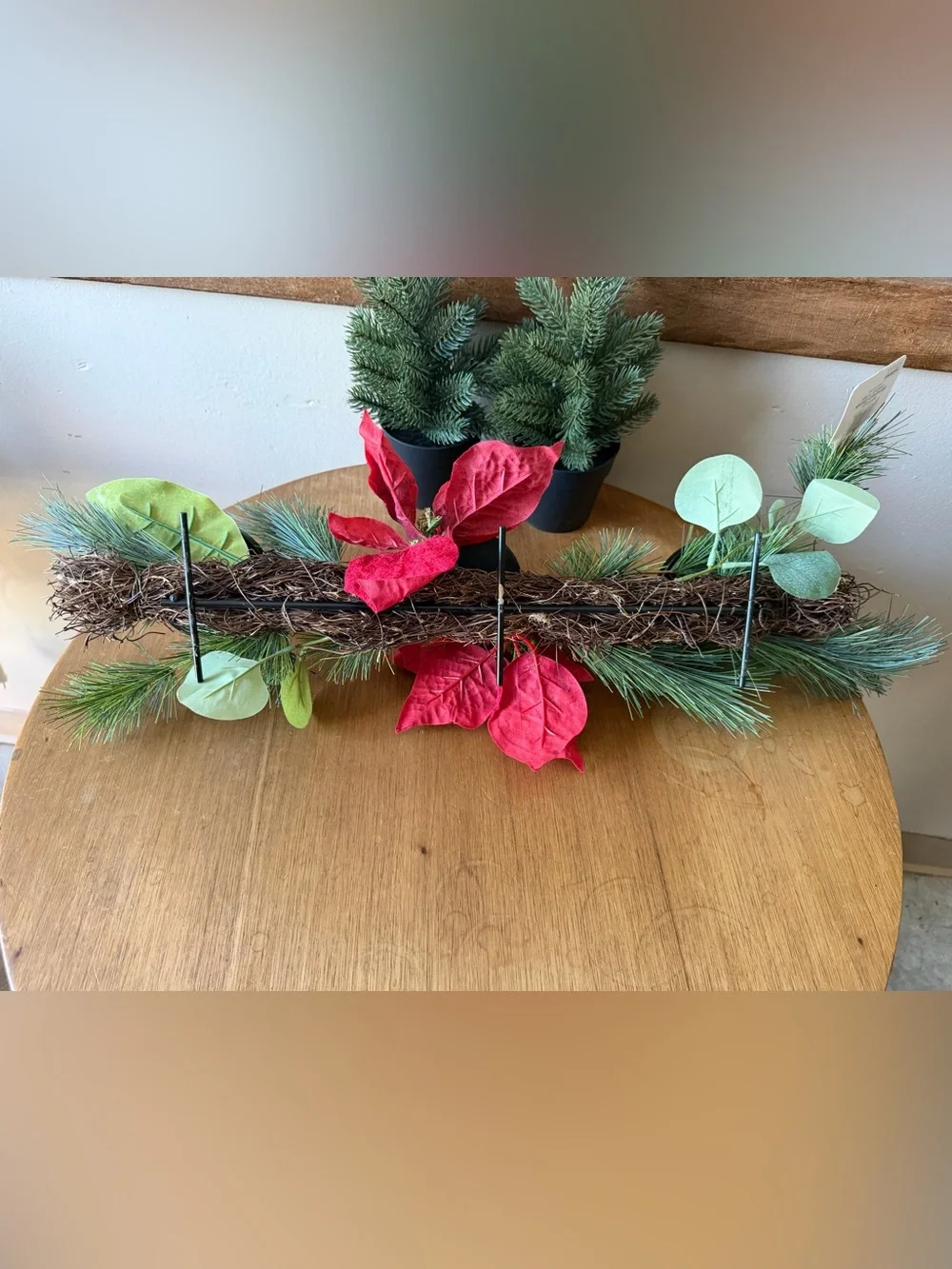 Hobby Lobby Red Poinsettia Pine Garland Candle Centerpiece